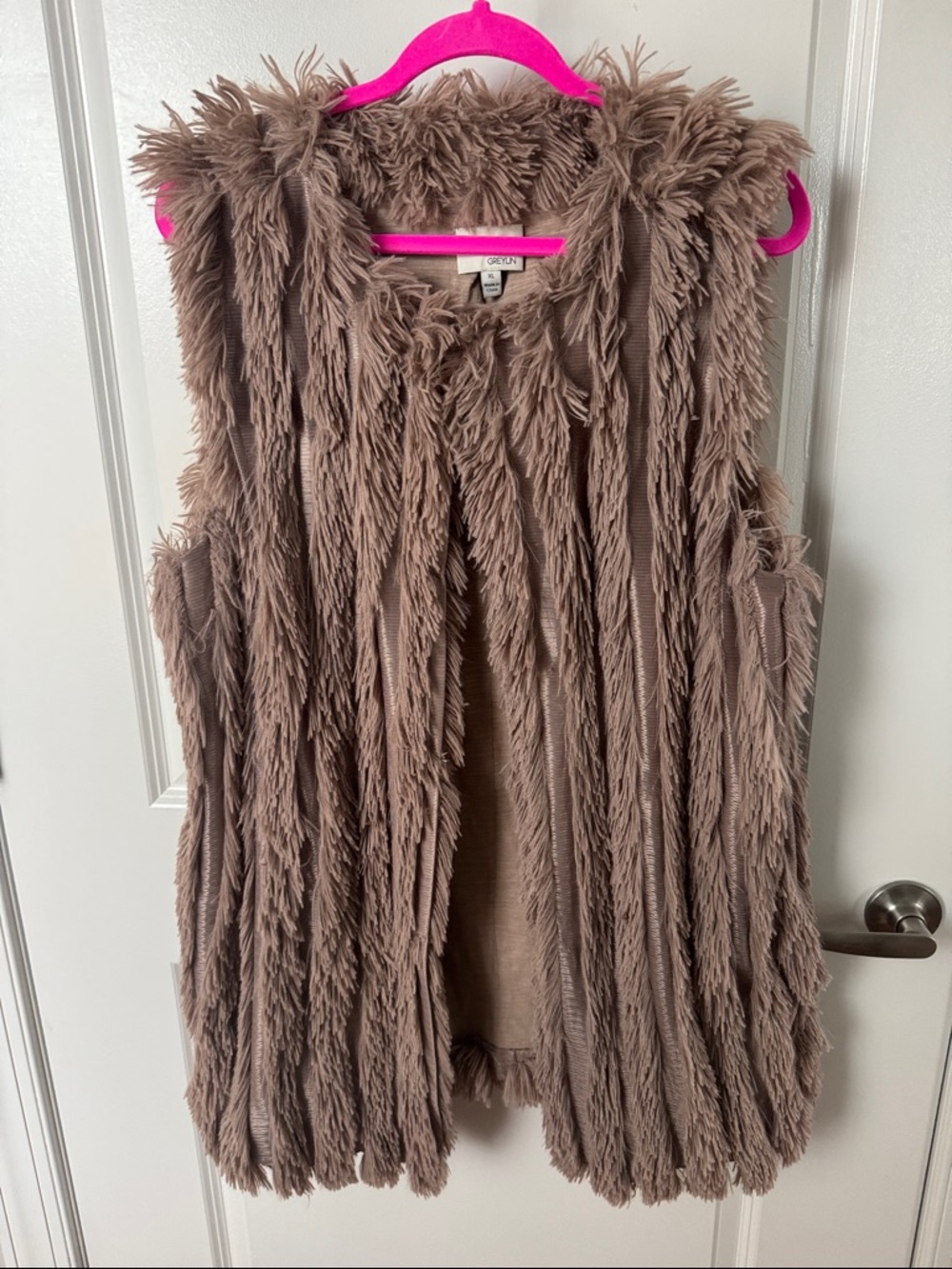 Greylin Taupe Faux Fur Shag Vest